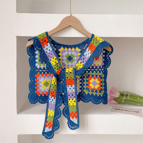 Vintage Colorful Handmade Crochet Knit Shawl Wrap