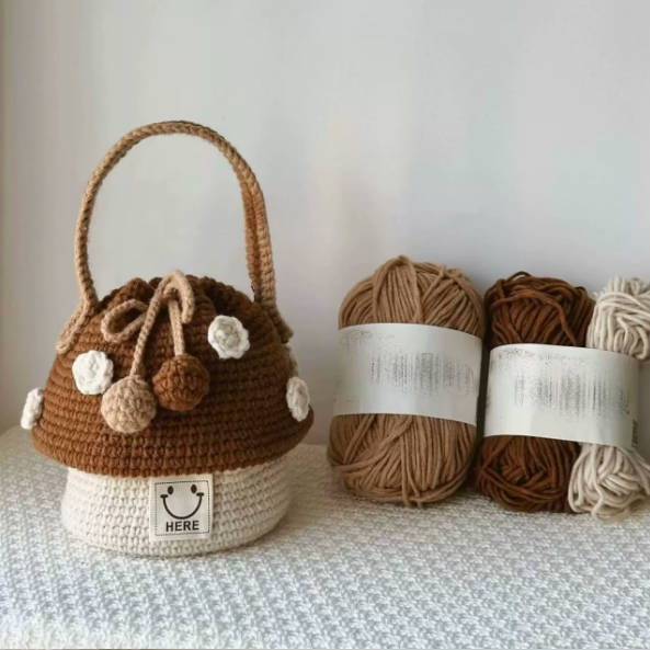 Handmade Crochet Mushroom Small Hand Bag Cute Bag