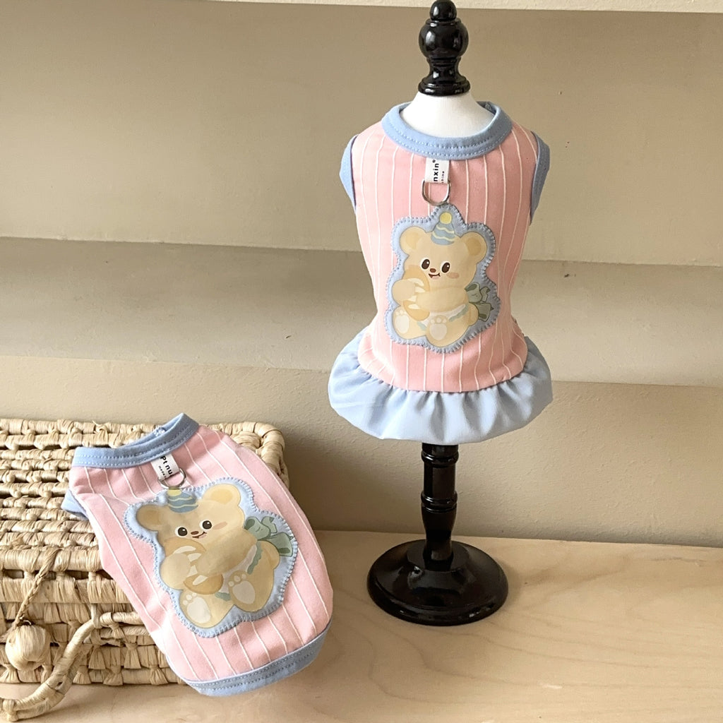 Bear Patch Cotton Pet Vest & Dress | Spring Summer Pet Clothes