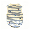 Summer Blue Striped Cartoon Soft Round Neck Pet Clothings