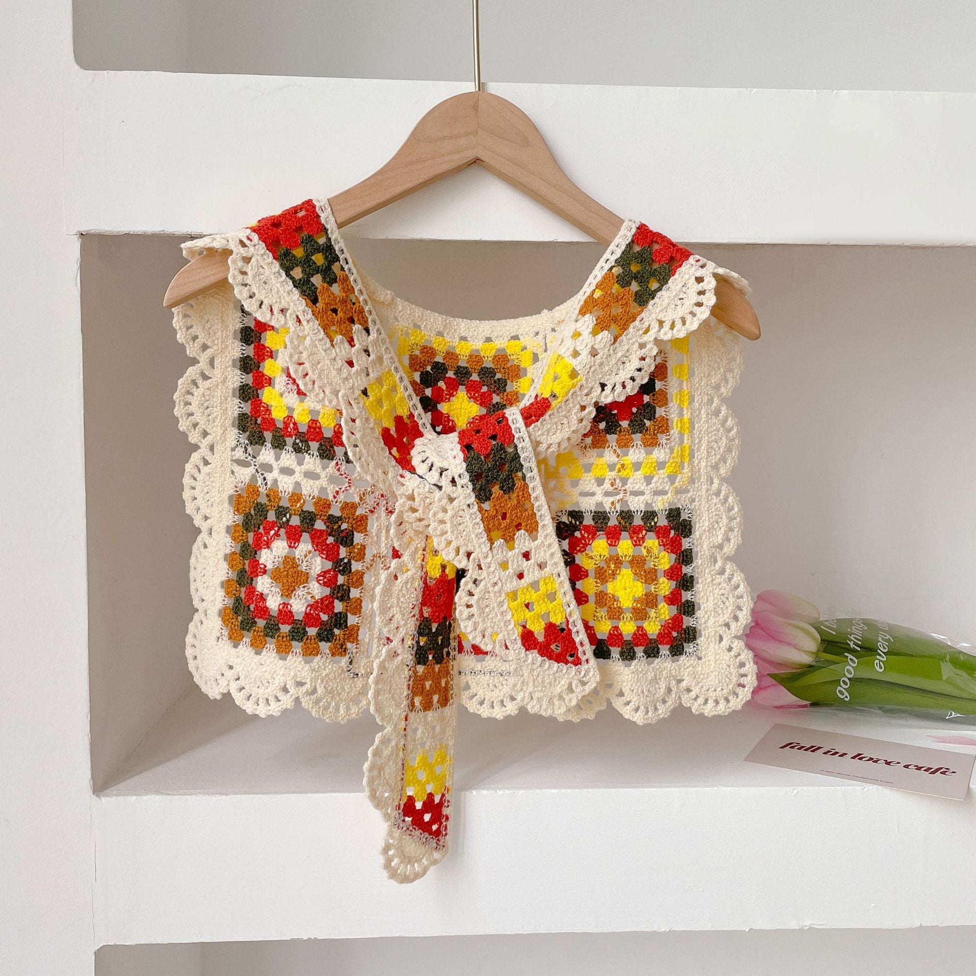 Vintage Colorful Handmade Crochet Knit Shawl Wrap