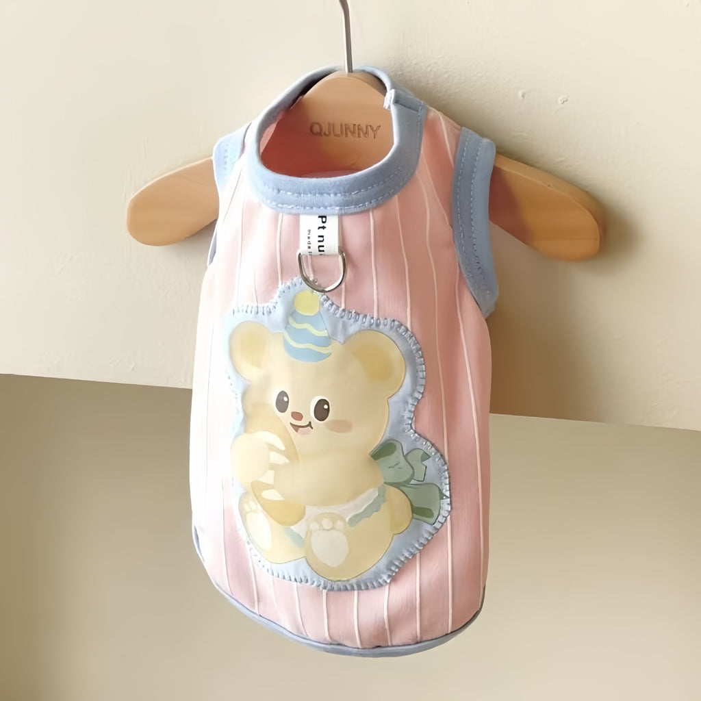 Bear Patch Cotton Pet Vest & Dress | Spring Summer Pet Clothes