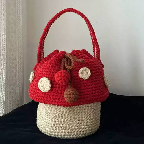 Handmade Crochet Mushroom Small Hand Bag Cute Bag