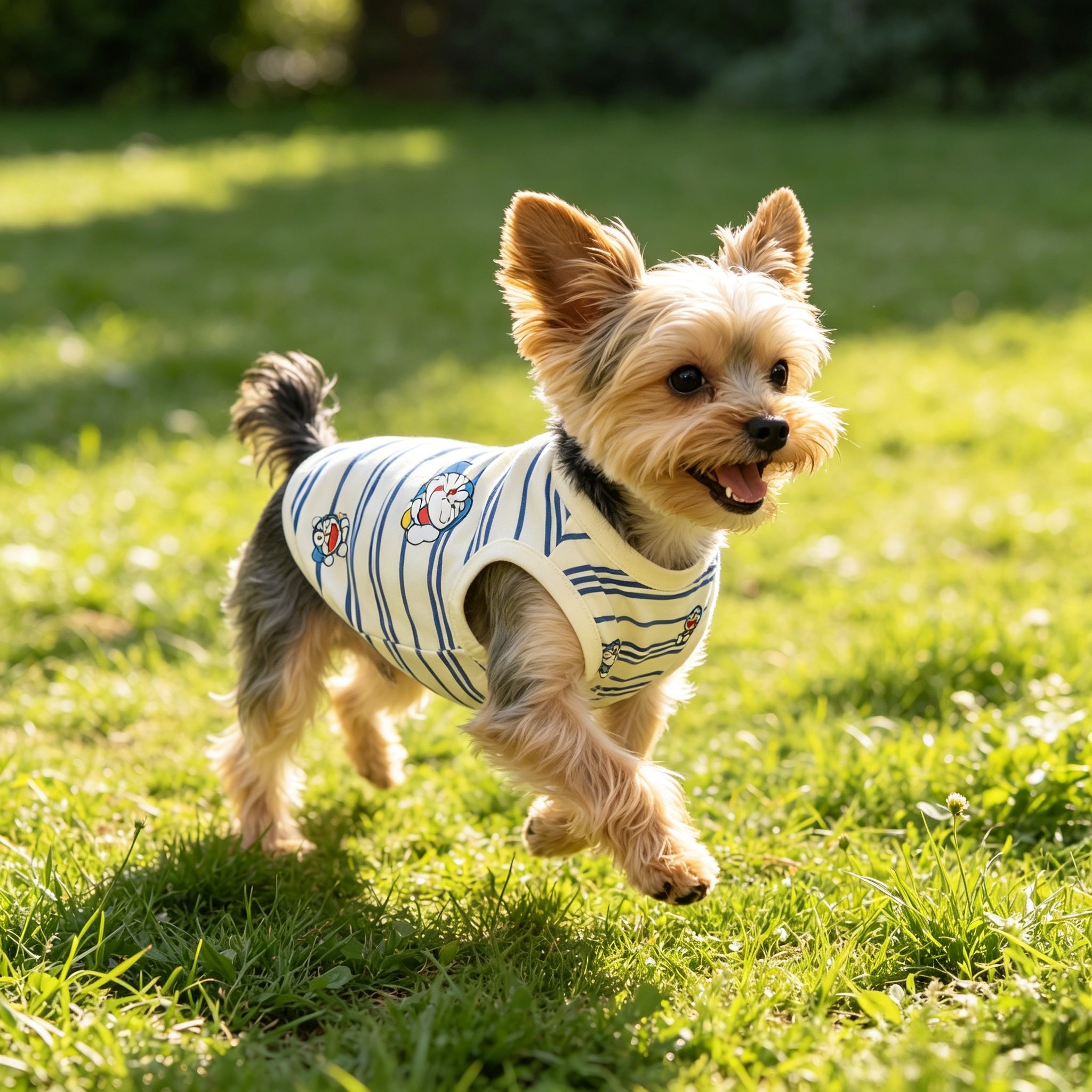 Summer Blue Striped Cartoon Soft Round Neck Pet Clothings