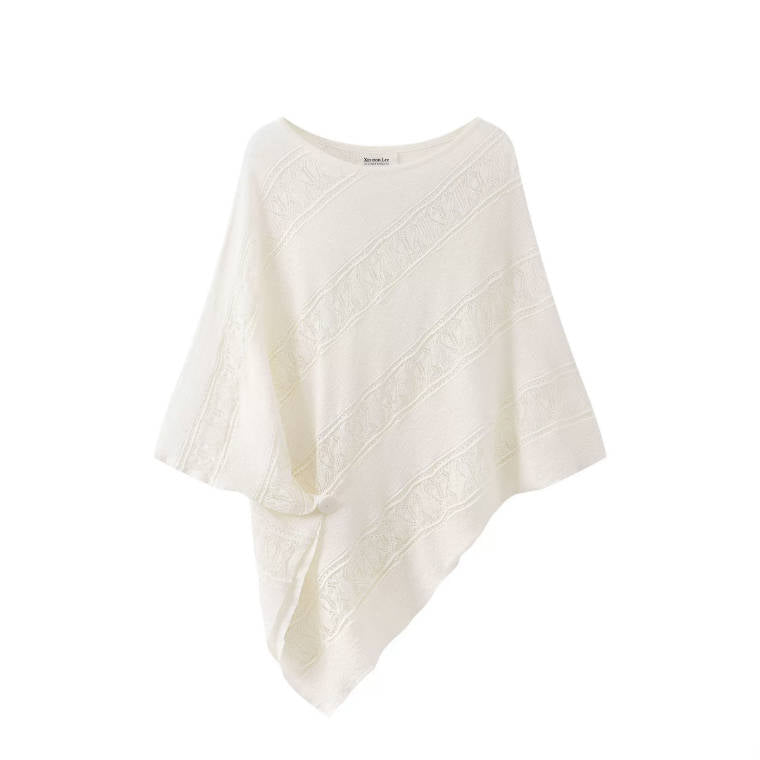 Hollow Elegant Knitted Round Neck Irregular Batwing Sleeve Shawl