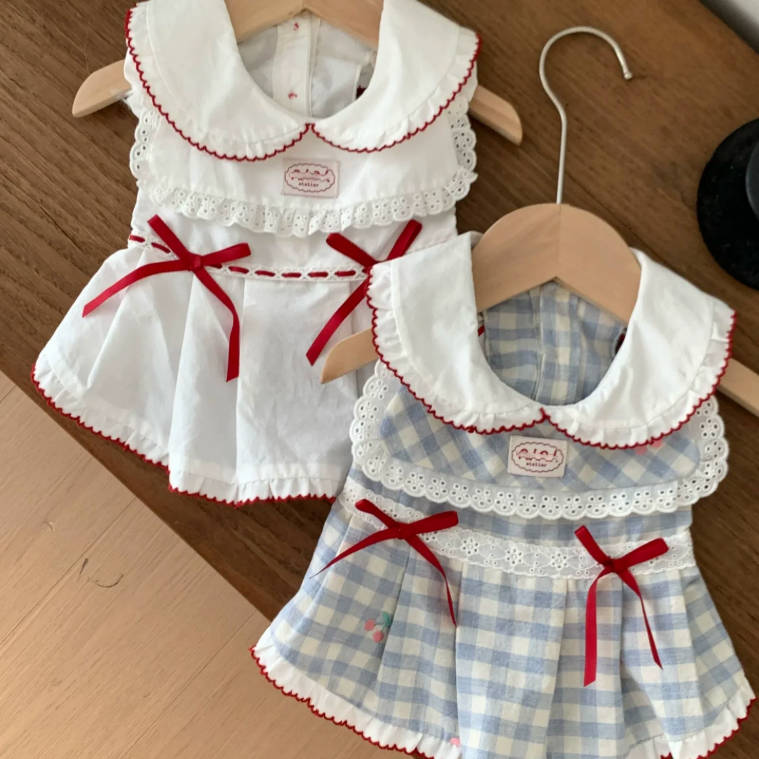 Vintage Plaid Pet Dress Cute Bow Princess Puppy Kitten Clothes
