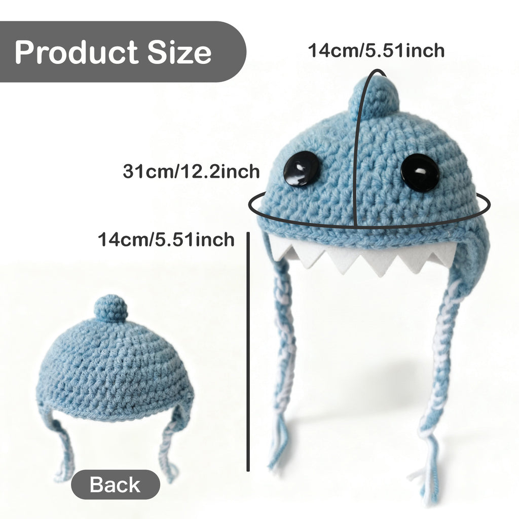 Bonnet tricoté en forme de requin mignon avec pompon pour chats et chiens