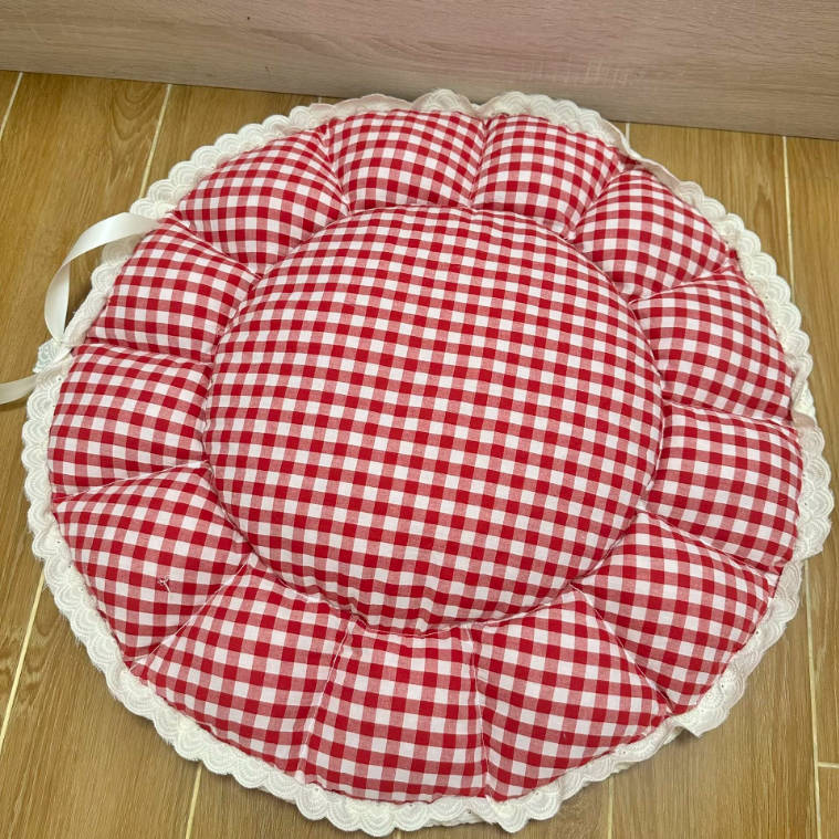 Handmade Pumpkin Cat Bed Soft Cotton Plaid Lace-Up Pet Mat
