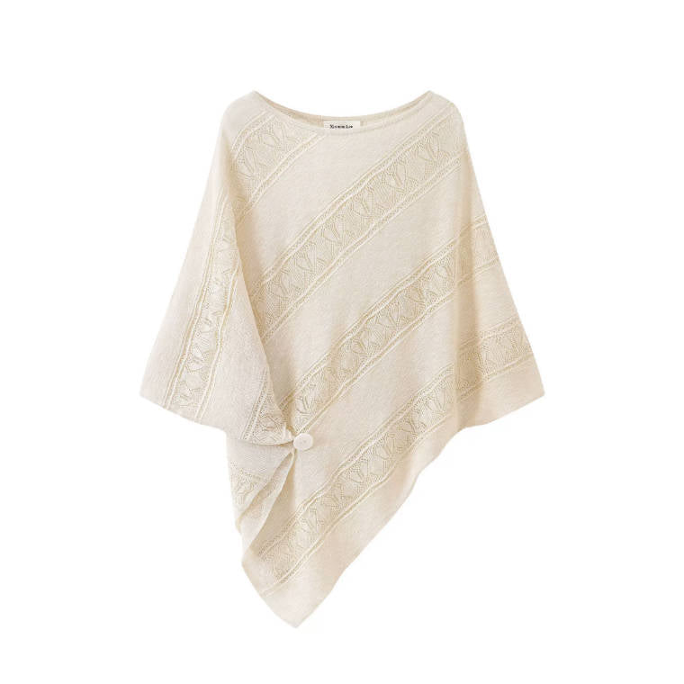 Hollow Elegant Knitted Round Neck Irregular Batwing Sleeve Shawl