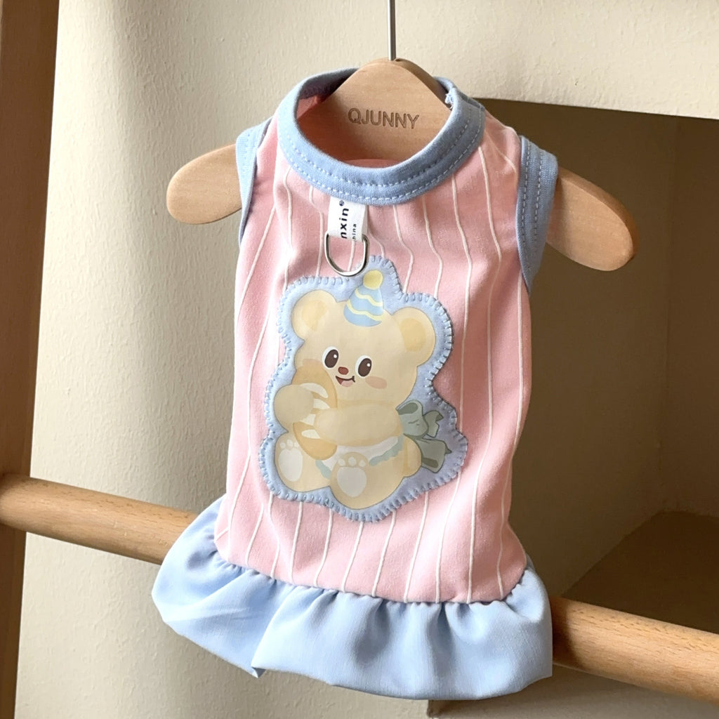 Bear Patch Cotton Pet Vest & Dress | Spring Summer Pet Clothes