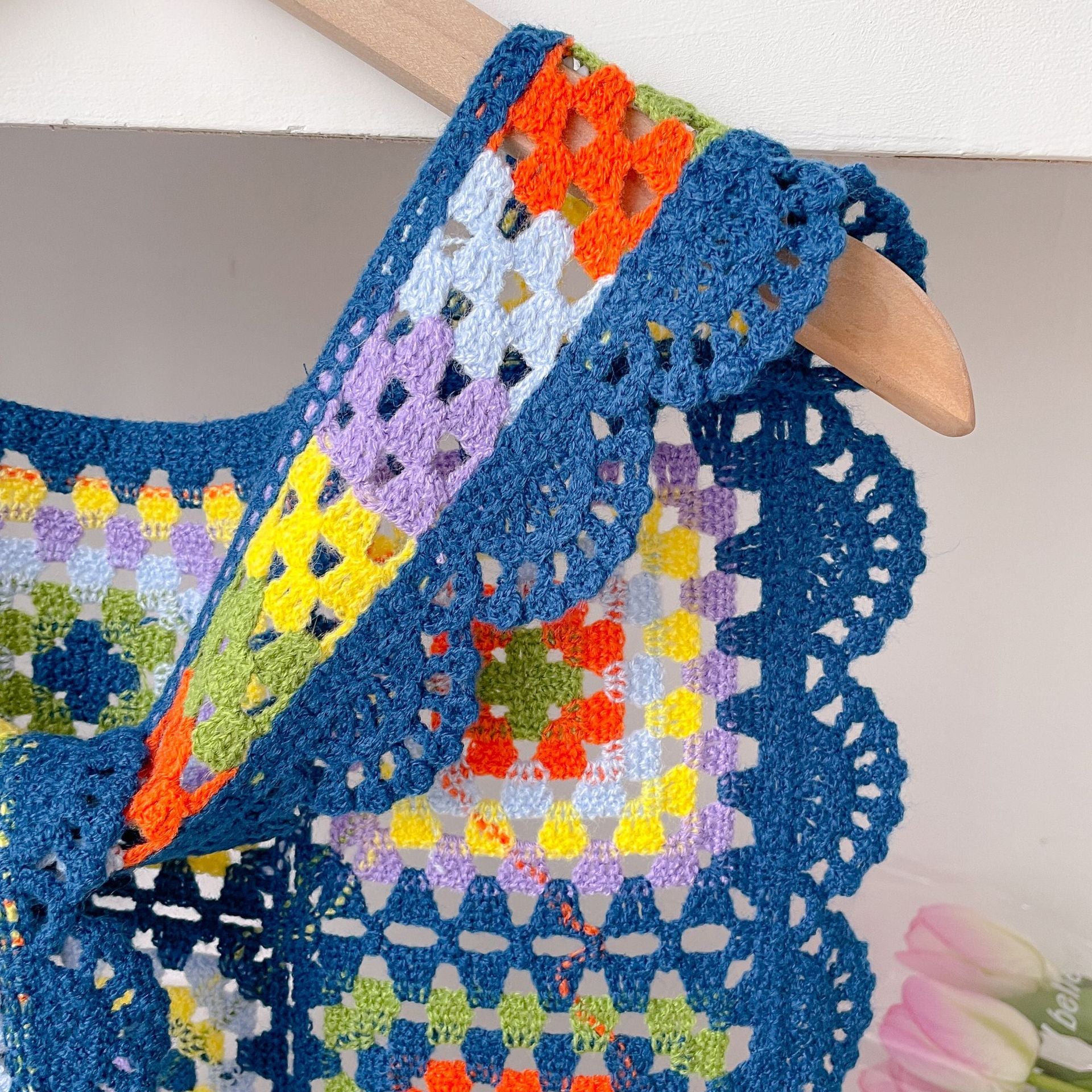 Vintage Colorful Handmade Crochet Knit Shawl Wrap