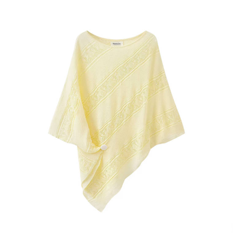 Hollow Elegant Knitted Round Neck Irregular Batwing Sleeve Shawl