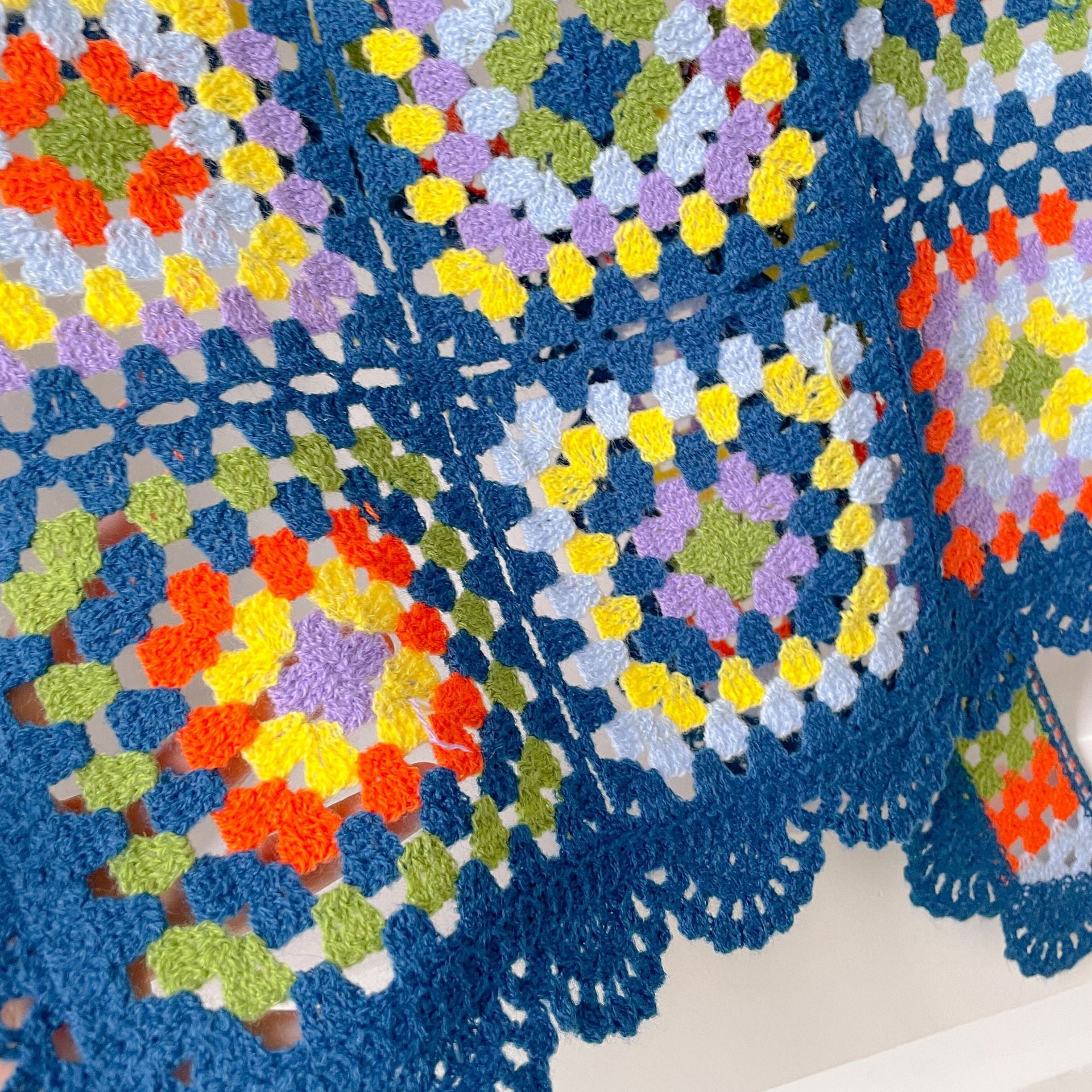 Vintage Colorful Handmade Crochet Knit Shawl Wrap