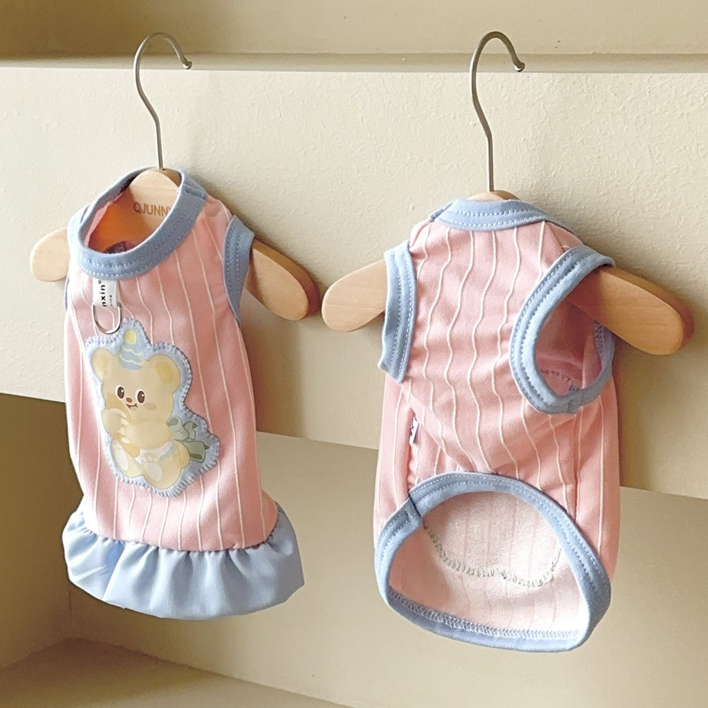 Bear Patch Cotton Pet Vest & Dress | Spring Summer Pet Clothes