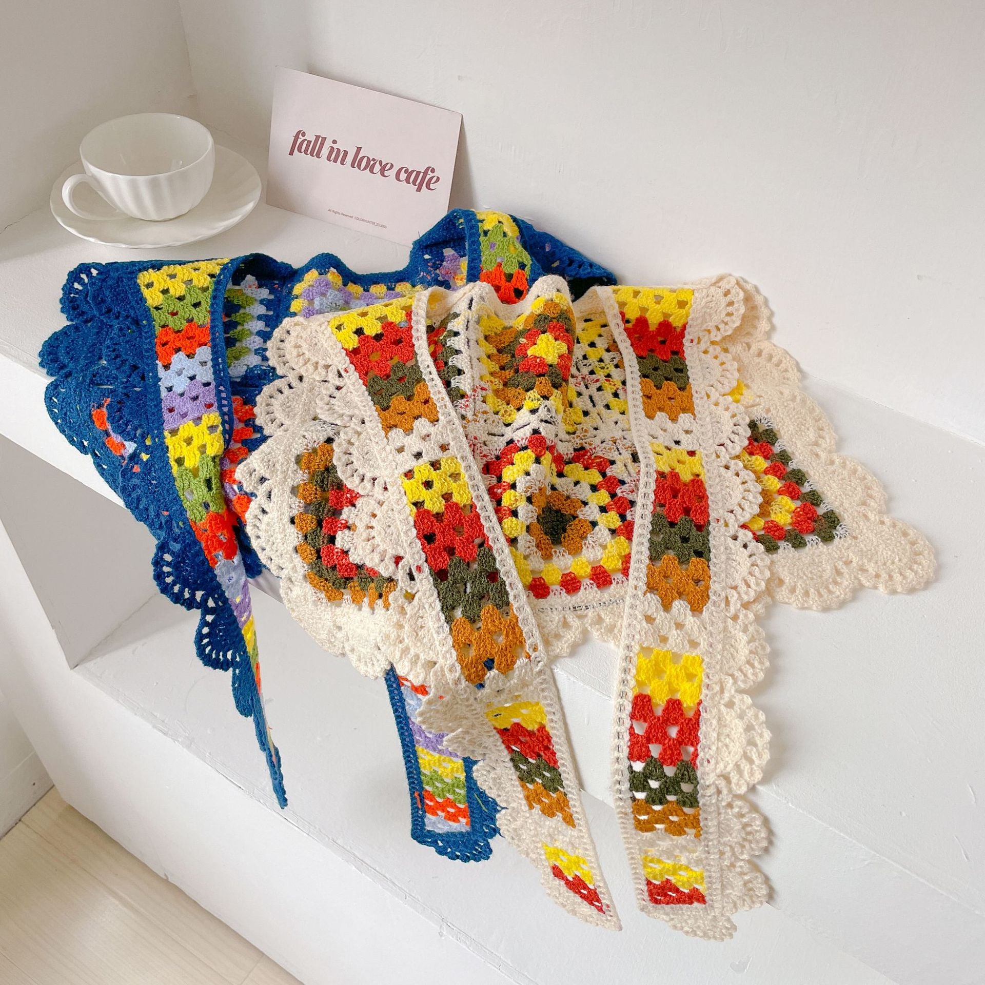 Vintage Colorful Handmade Crochet Knit Shawl Wrap