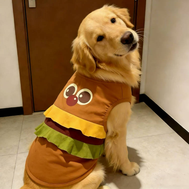 Summer Large Dog Cartoon Hamburger Vest Cute Soft Pet Clothes