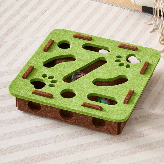 Cat Toy Puzzle Box Maze Featuring Digging Fun Bell Ball Felt Box Interactive Pet Toy