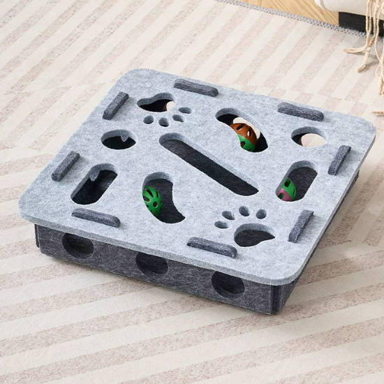 Cat Toy Puzzle Box Maze Featuring Digging Fun Bell Ball Felt Box Interactive Pet Toy