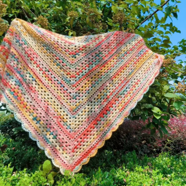 Handmade Crochet Colorful Fringe Ombre Shawl