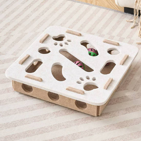 Cat Toy Puzzle Box Maze Featuring Digging Fun Bell Ball Felt Box Interactive Pet Toy