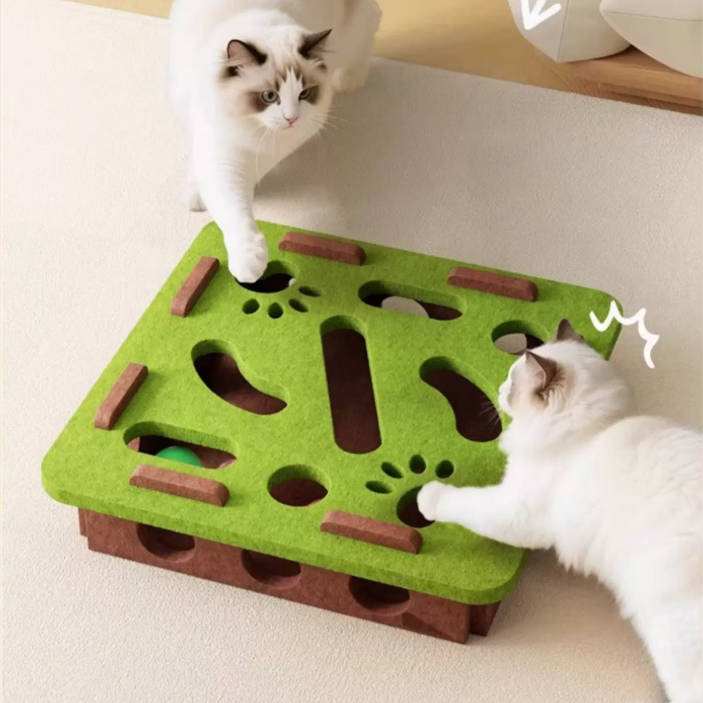 Cat Toy Puzzle Box Maze Featuring Digging Fun Bell Ball Felt Box Interactive Pet Toy