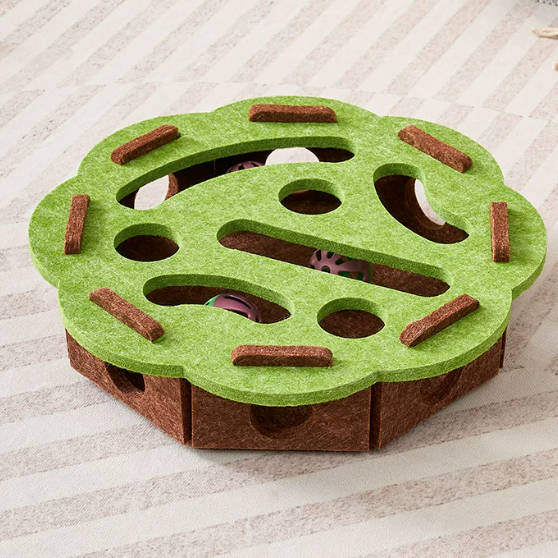Cat Toy Puzzle Box Maze Featuring Digging Fun Bell Ball Felt Box Interactive Pet Toy