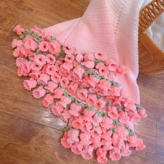 Handmade Crochet Lily Of The Valley Blanket Cape Poncho Shawl