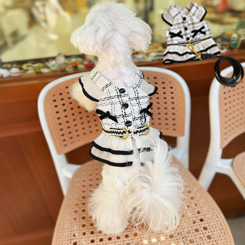 Chic Tweed Harness Dress With Leash Set For Small Dogs & Cats