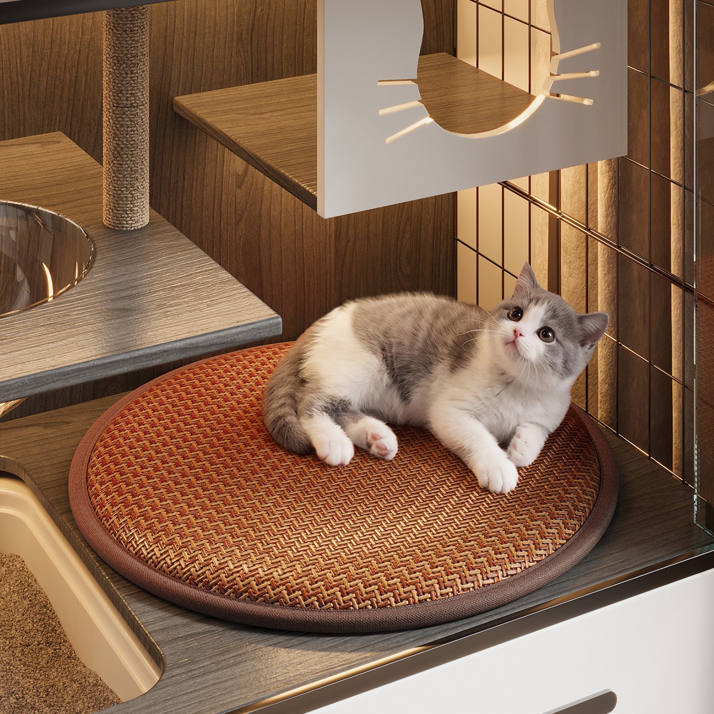 Tapis de refroidissement d'été en soie glacée à rayures pour animaux de compagnie