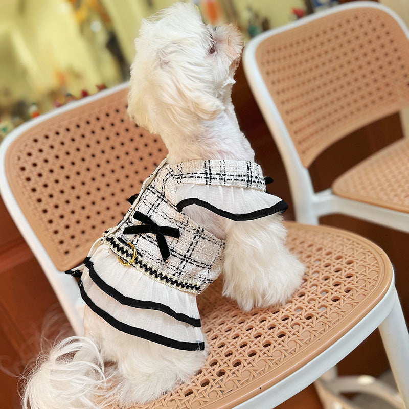 Chic Tweed Harness Dress With Leash Set For Small Dogs & Cats