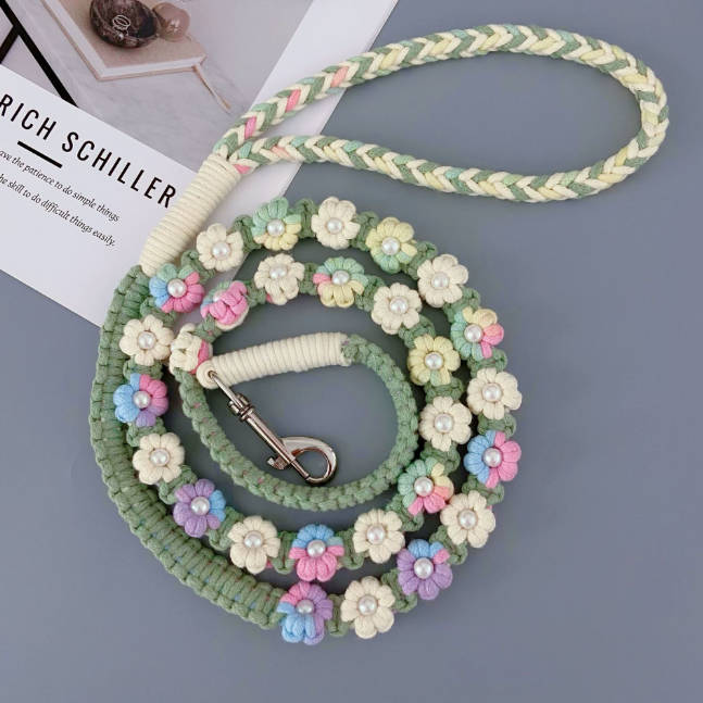 Handmade Woven Pet Leash Floral Colorful For Dogs Cats