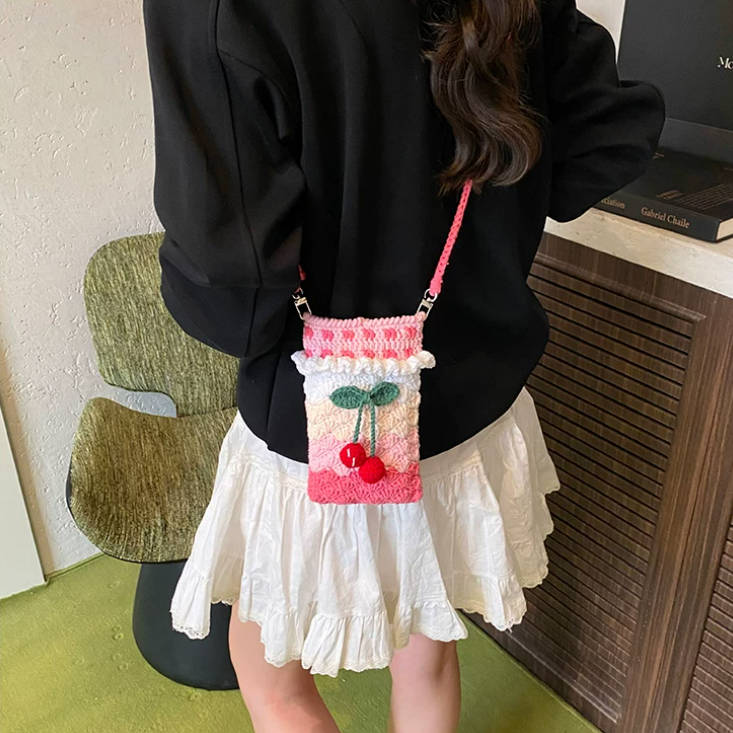 Handmade Crochet Cherry Small Crossbody Bag Phone Bag
