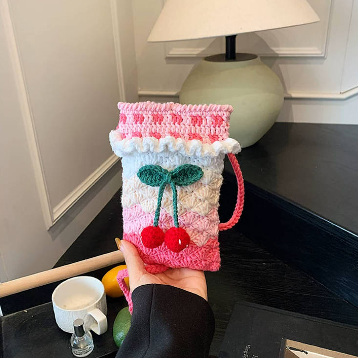 Handmade Crochet Cherry Small Crossbody Bag Phone Bag