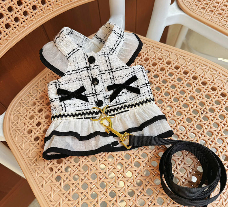 Chic Tweed Harness Dress With Leash Set For Small Dogs & Cats
