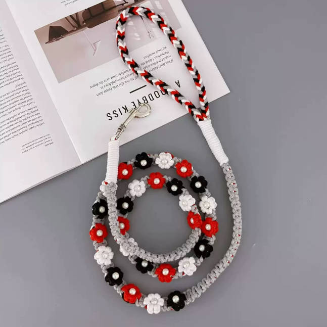 Handmade Woven Pet Leash Floral Colorful For Dogs Cats