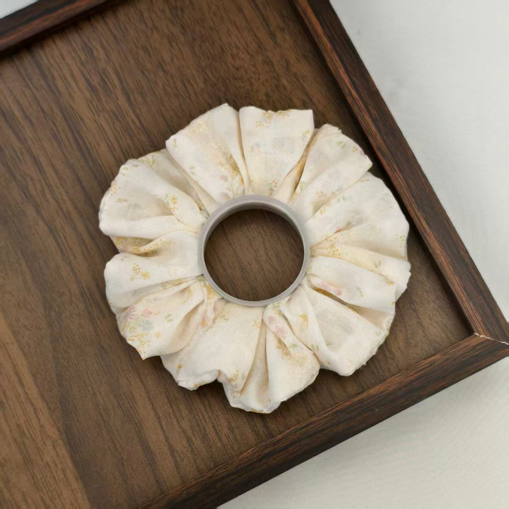 Beige Handmade Jacquard Simple Retro Floral Versatile Bow Hair Tie
