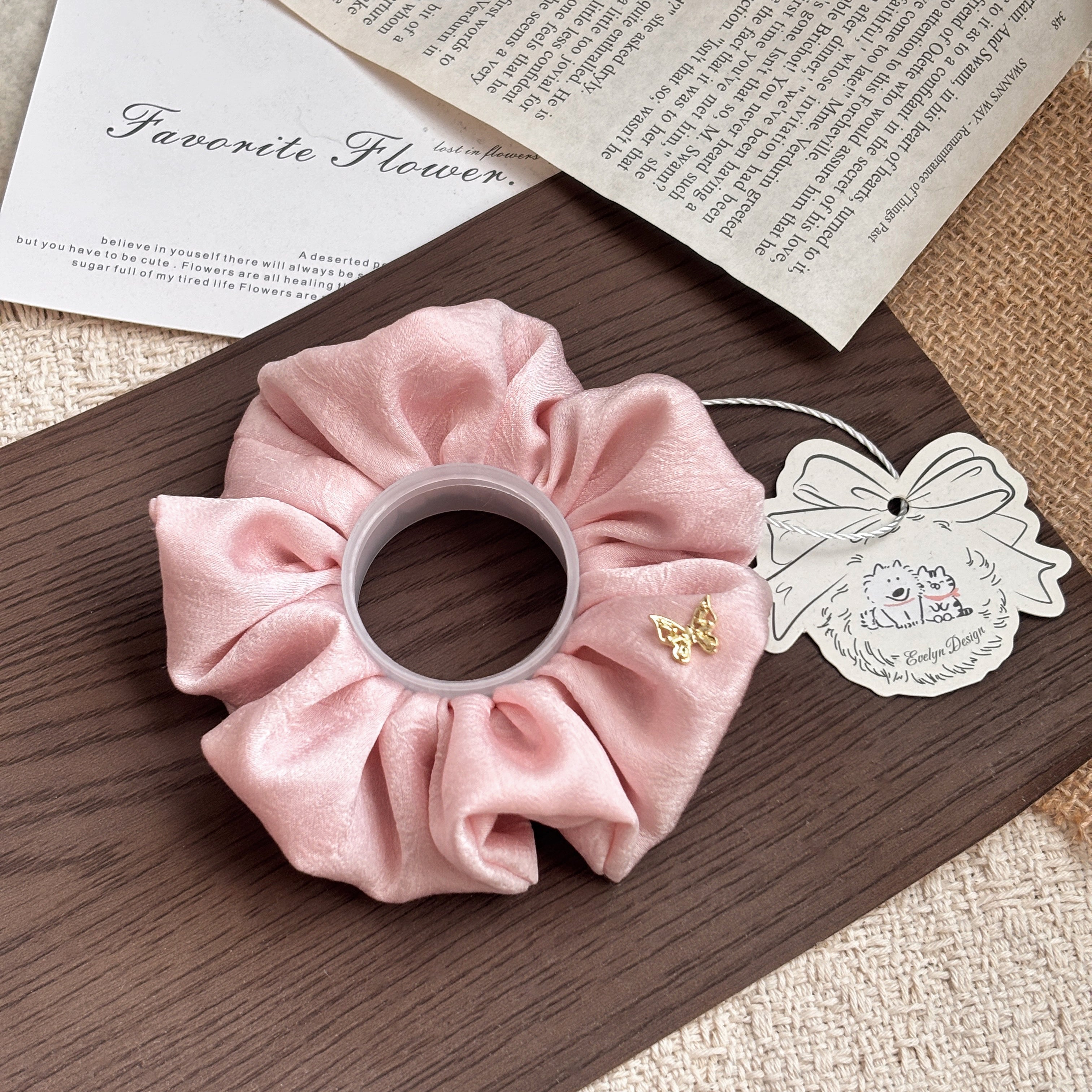 Chouchou Papillon Doré Uni Fait Main Simple et Polyvalent
