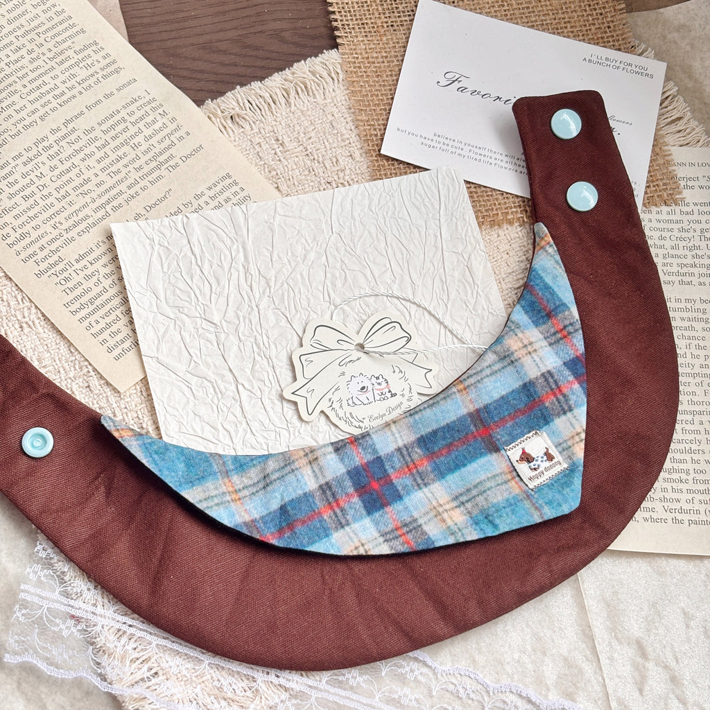Handmade Retro Triangular Patchwork Plaid Cat Dog Pet Bib
