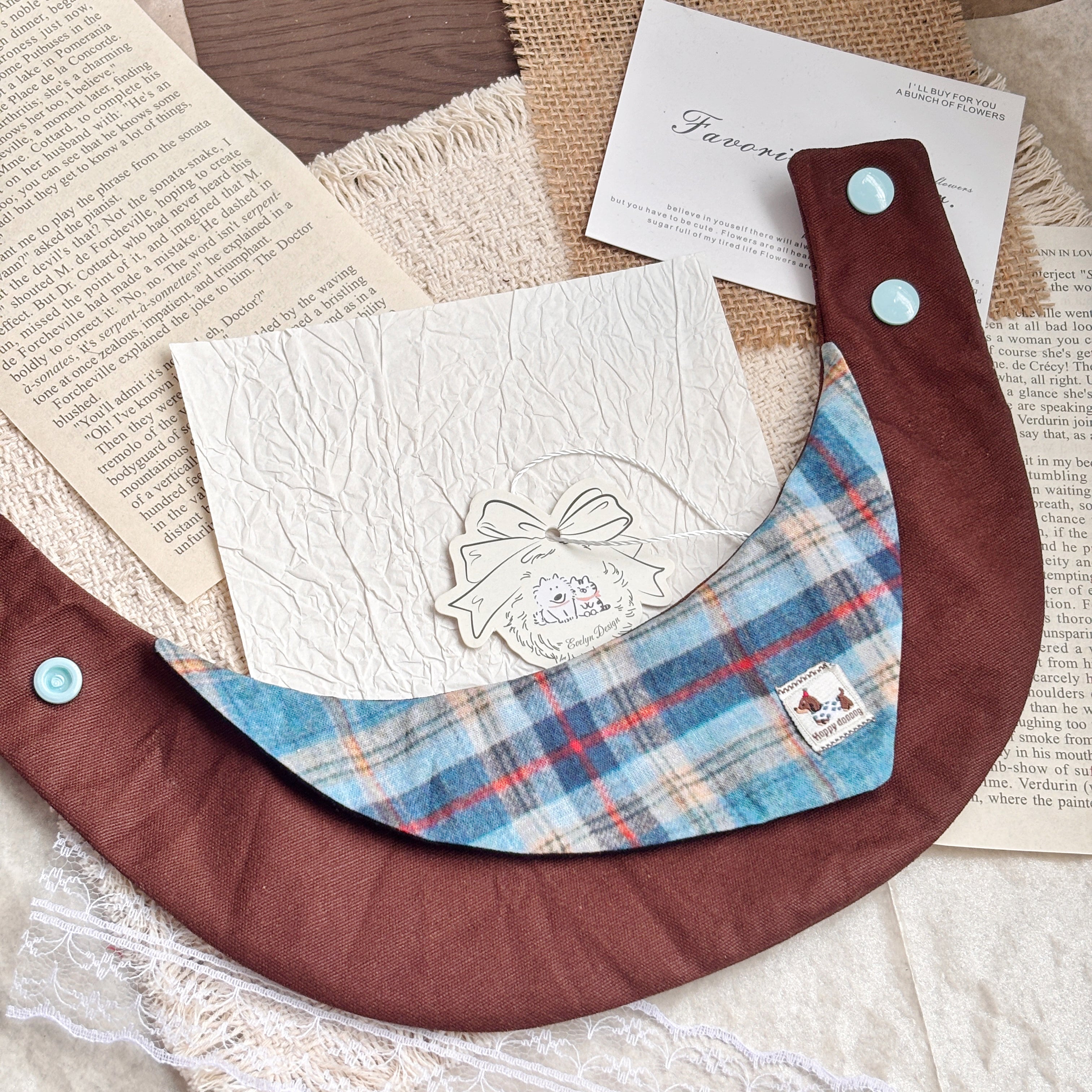 Handmade Retro Triangular Patchwork Plaid Cat Dog Pet Bib