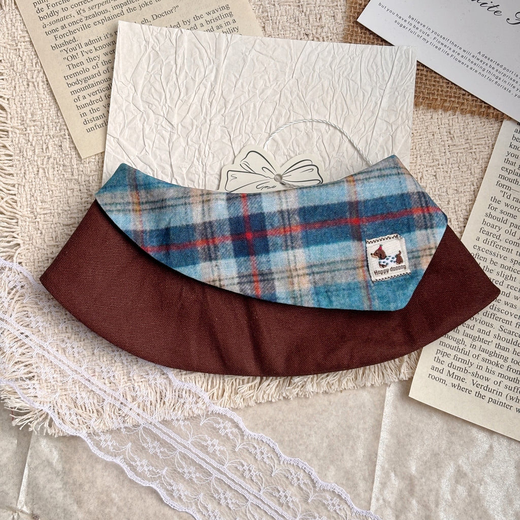 Handmade Retro Triangular Patchwork Plaid Cat Dog Pet Bib