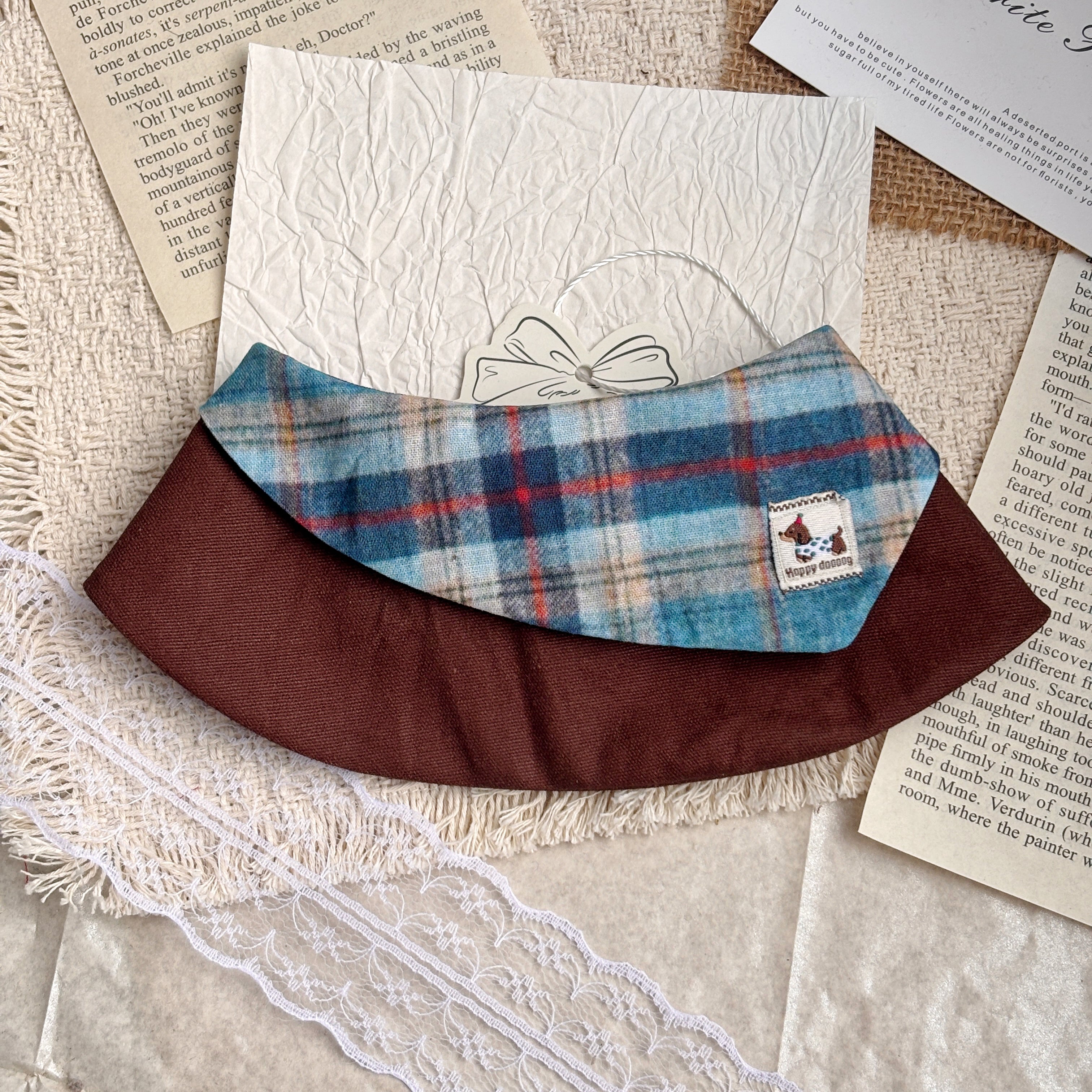 Handmade Retro Triangular Patchwork Plaid Cat Dog Pet Bib