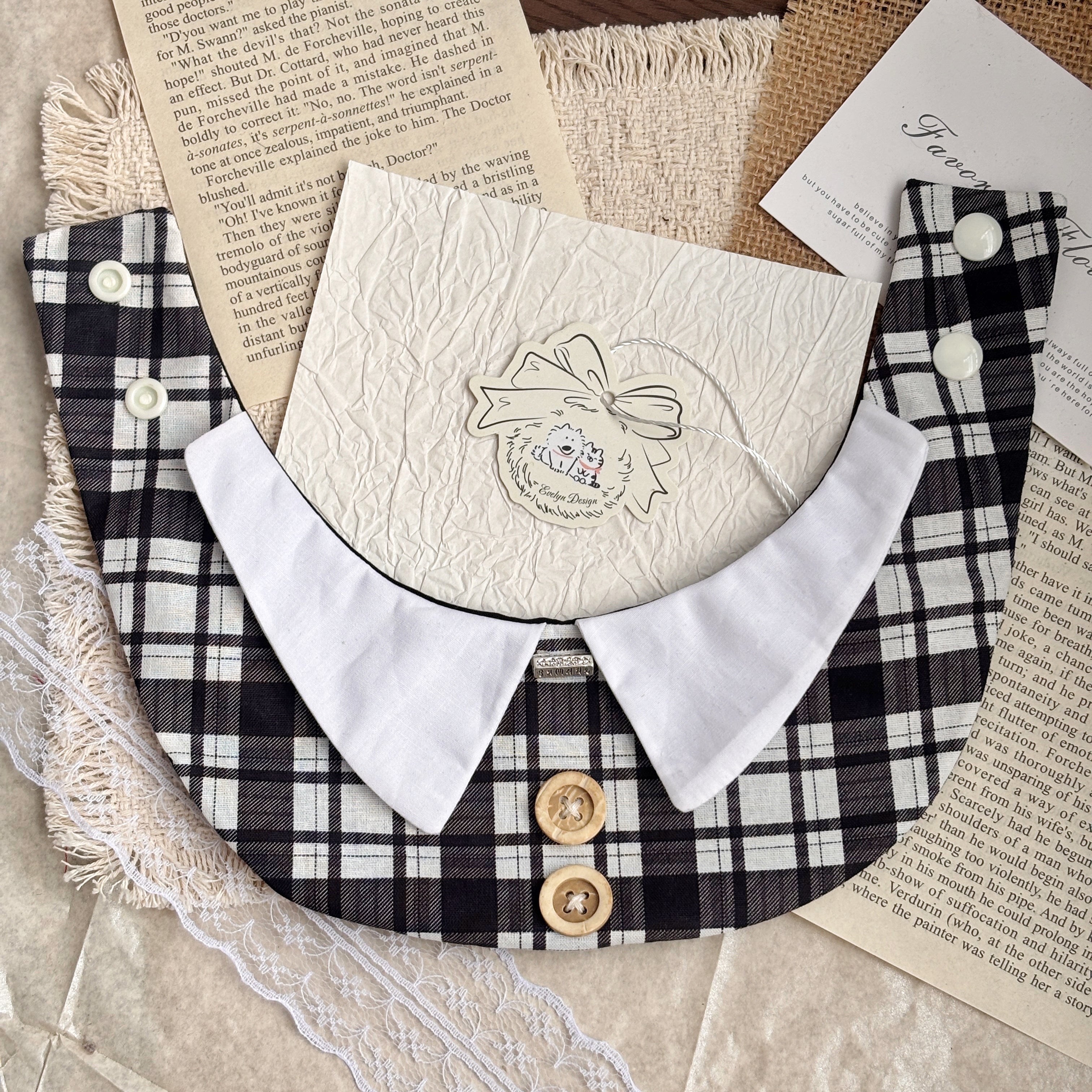 Handmade Simple Patchwork Plaid Casual Cat Dog Pet Bib