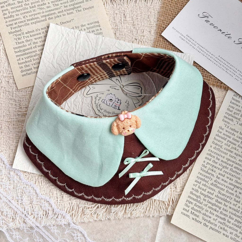 Handmade Cute Patchwork Plaid Embroidered Bow Cat Dog Pet Bib