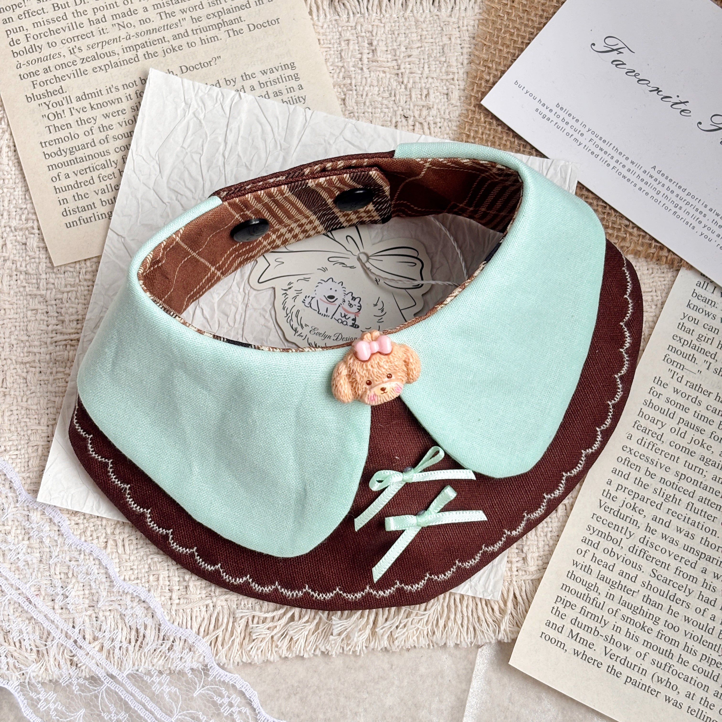 Handmade Cute Patchwork Plaid Embroidered Bow Cat Dog Pet Bib
