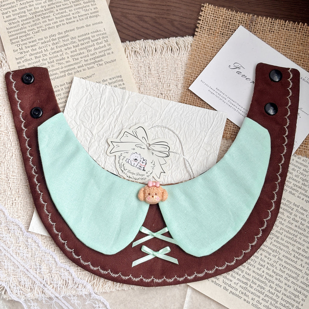 Handmade Cute Patchwork Plaid Embroidered Bow Cat Dog Pet Bib