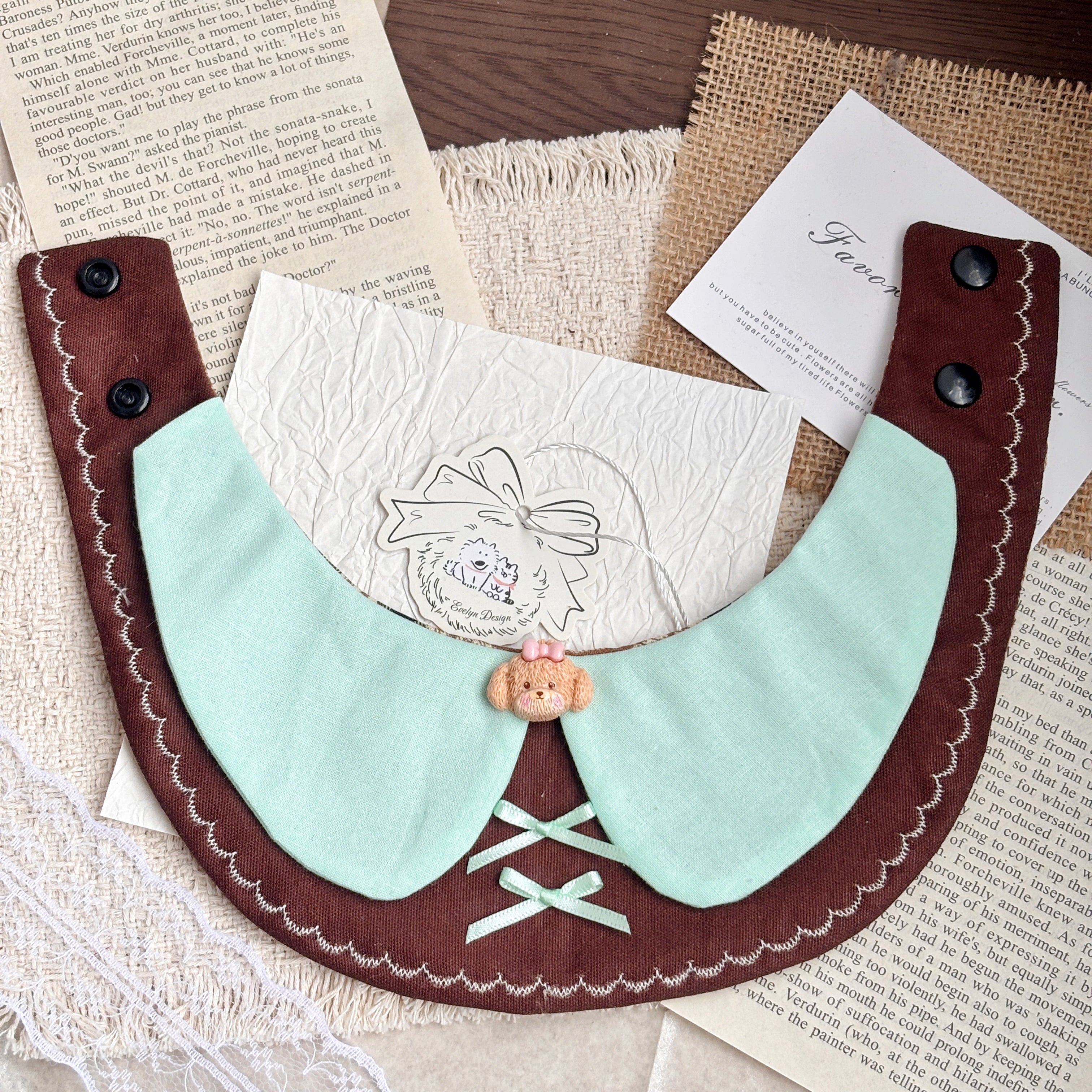 Handmade Cute Patchwork Plaid Embroidered Bow Cat Dog Pet Bib