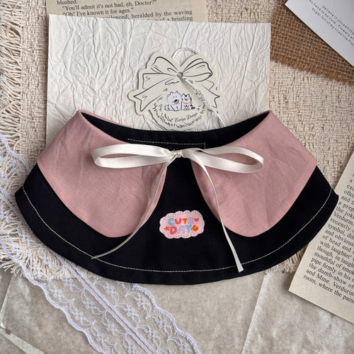 Black Pink Handmade Patchwork Embroidered Bow Cat Dog Pet Bib