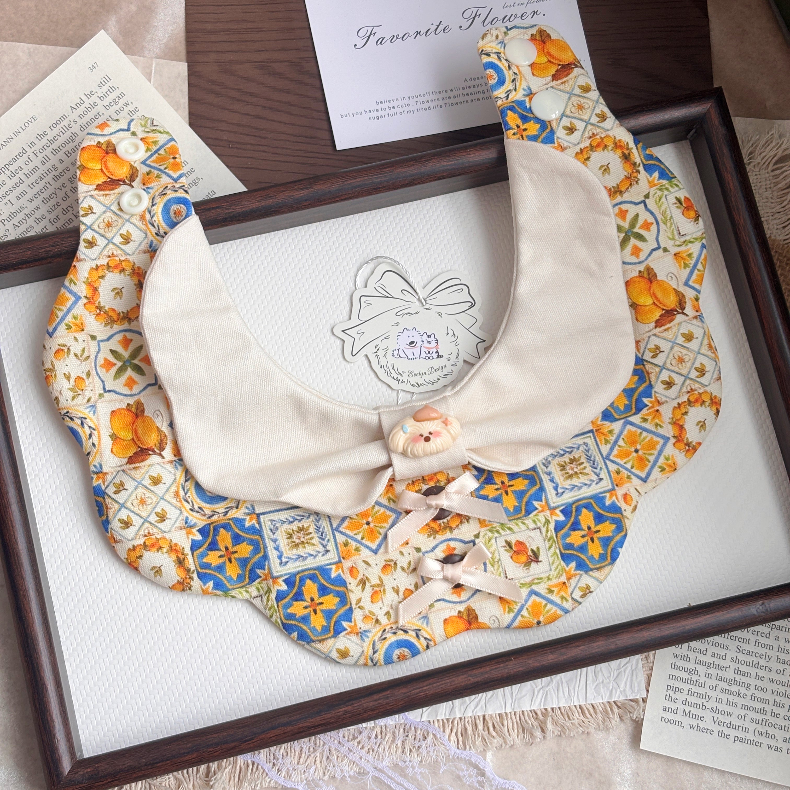 Vintage Handmade Color Block Patchwork Bow Cat Dog Pet Bib