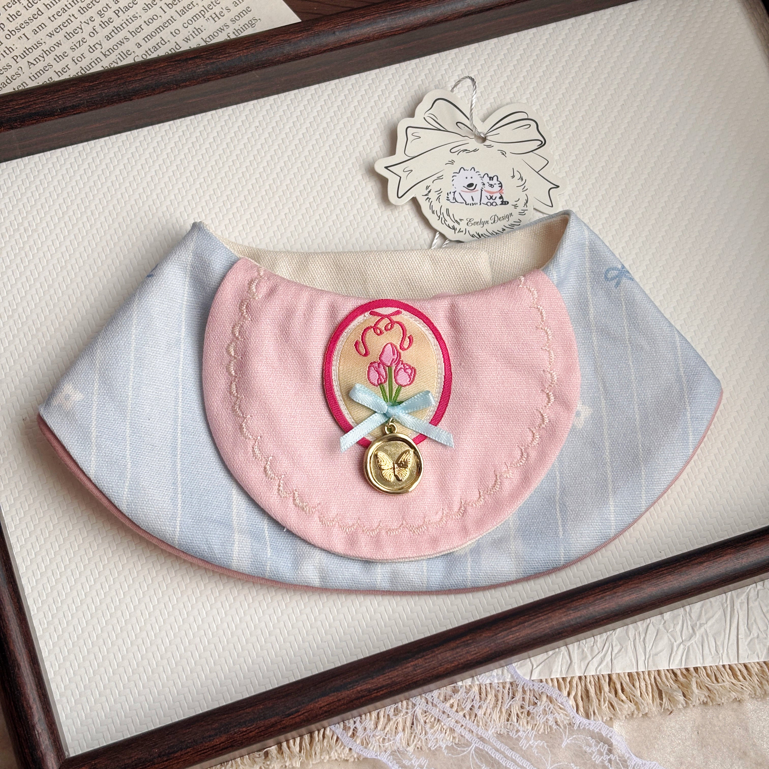 Handmade Cute Embroidered Patchwork Bow Cat Dog Pet Bib