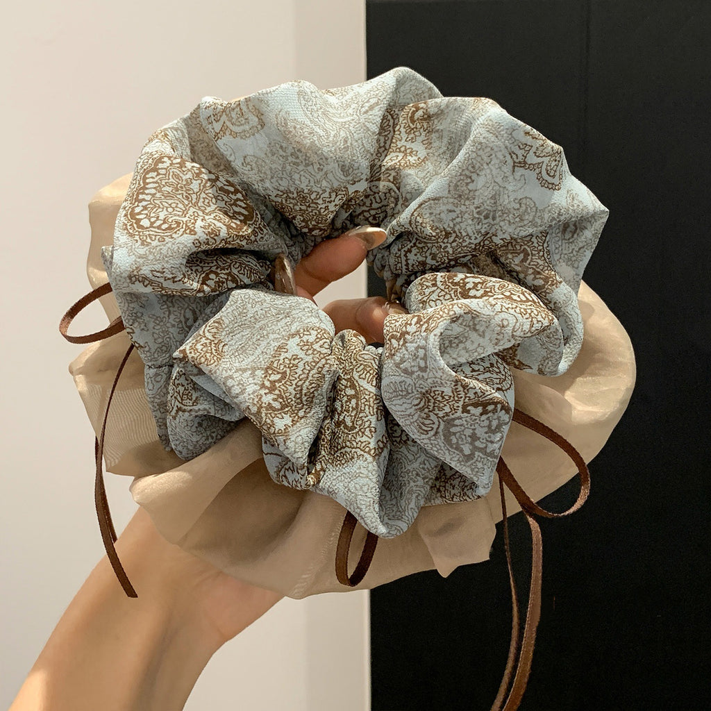 Handmade Vintage Two Tone Bow Scrunchie Oversized Hair Tie